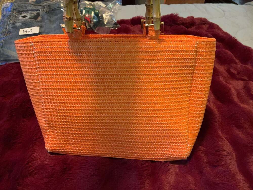 Haute Hippie Style Orange Woven Straw Floral Tote Bag A470 - Picture 10 of 10